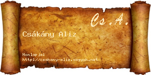 Csákány Aliz névjegykártya